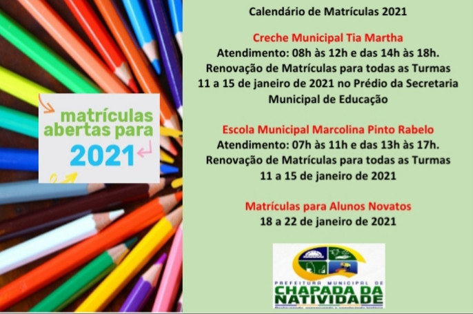 CALENDÁRIO DE MATRICULAS 2021